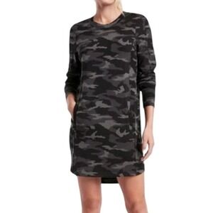 Athleta Dress M Medium Black Gray Camo Camouflage Long Sleeve Casual Athleisure‎